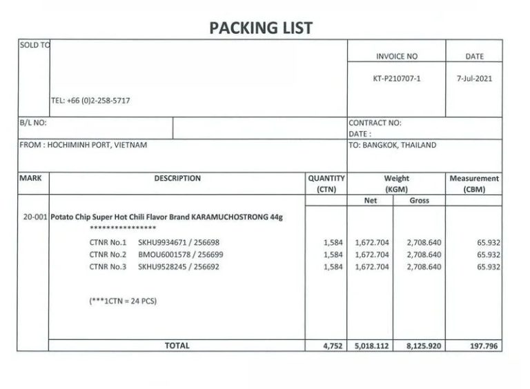 Packing List Trong Xuất Nhập Khẩu
