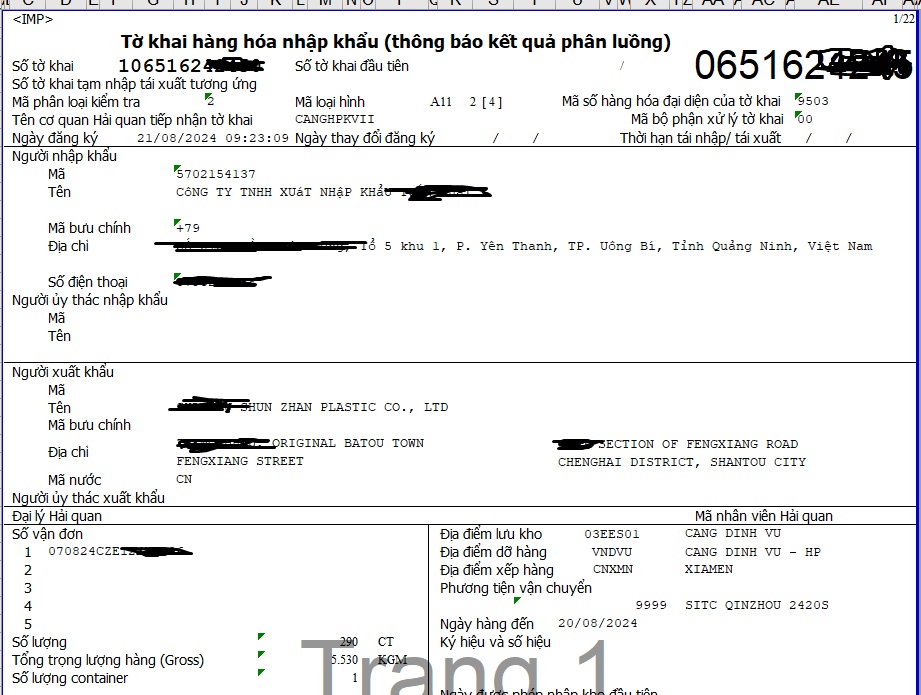 Nhập hạt giống Trung Quốc - tờ khai